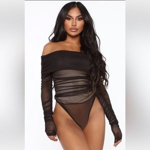 Fashion Nova Keep Me Sassy Ruched Bodysuit - Black/combo Size Large